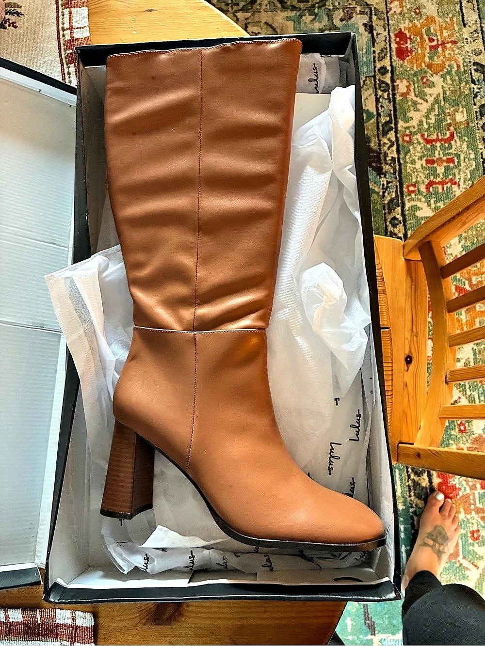 Lulus Reelee Tan Square Toe Knee-High Boots Tall Heeled Boots in Brown US 9 Like